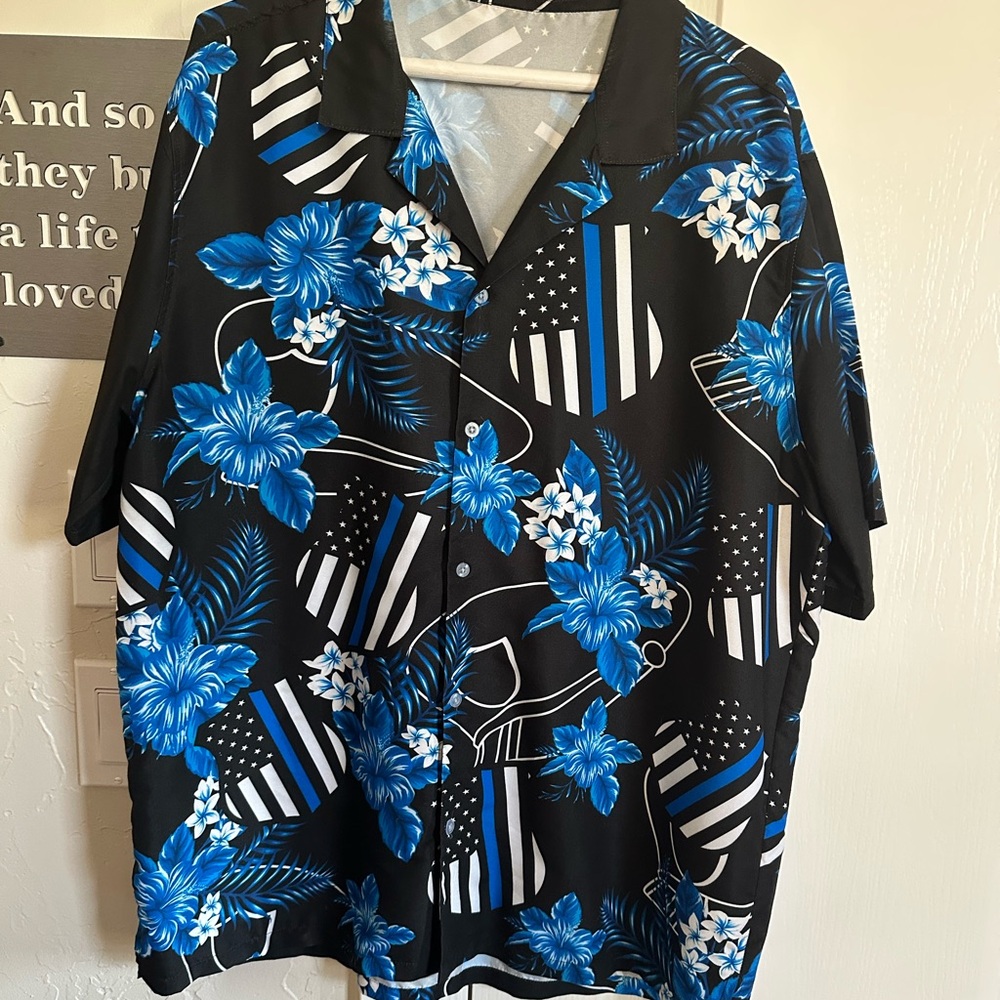 Black and Blue thin blue line Button-Up Shirt